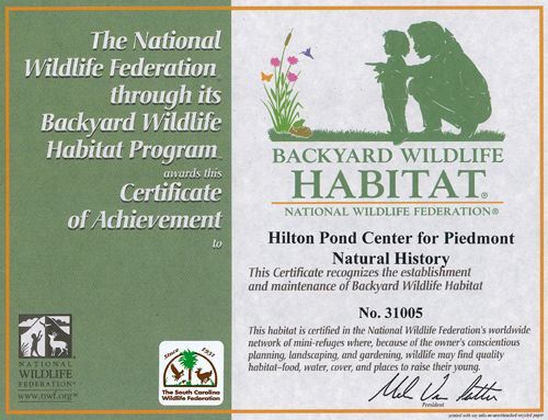 Backyard Wildlife Habitat certificate, National Wildlife Federation